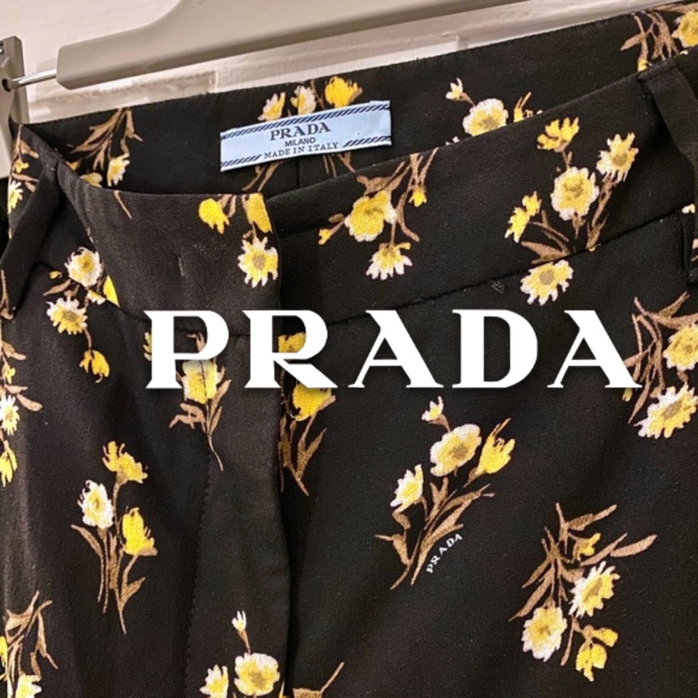 PRADA Floral/logo High-waisted Pants